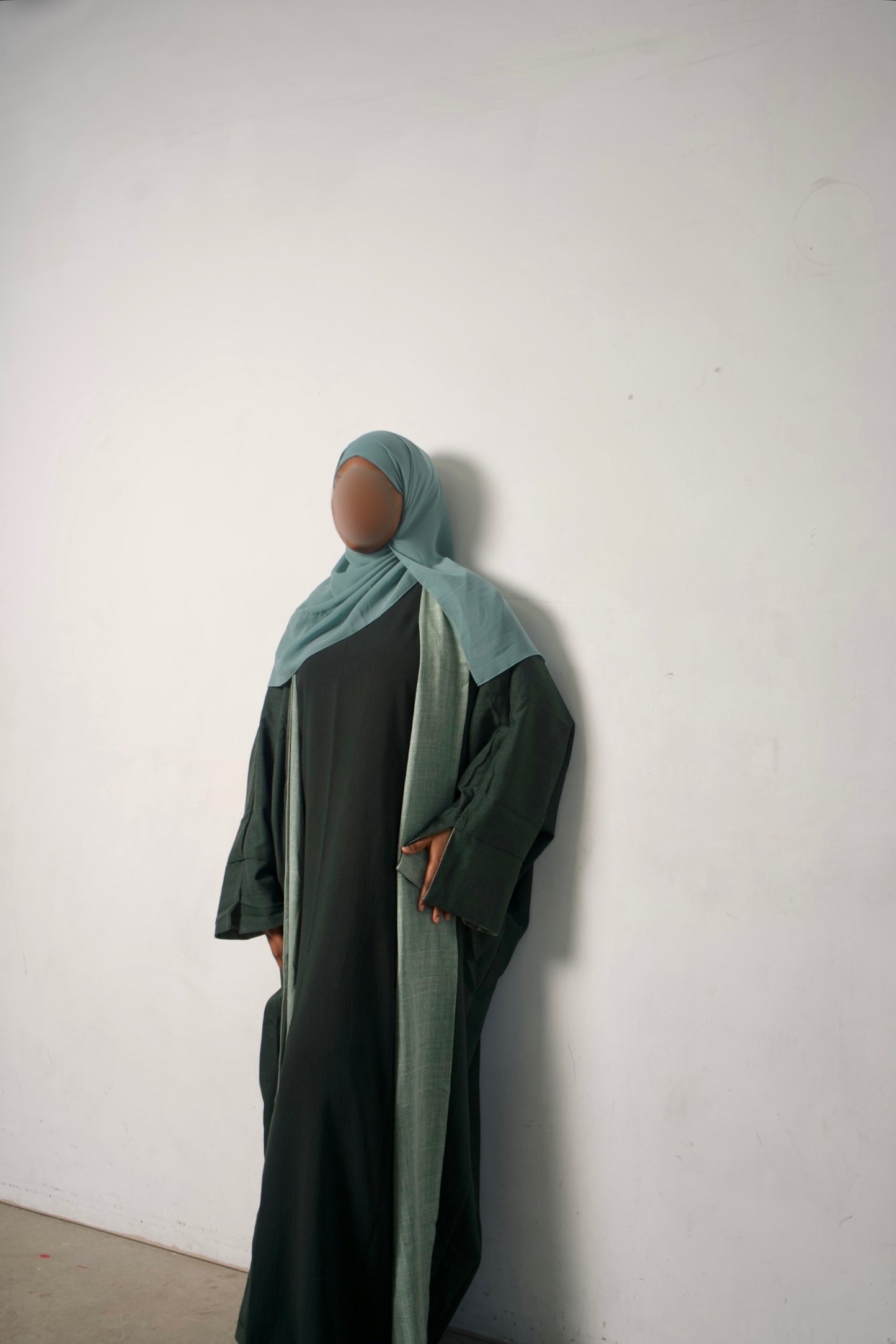 Green Reversible Linen Abaya Set