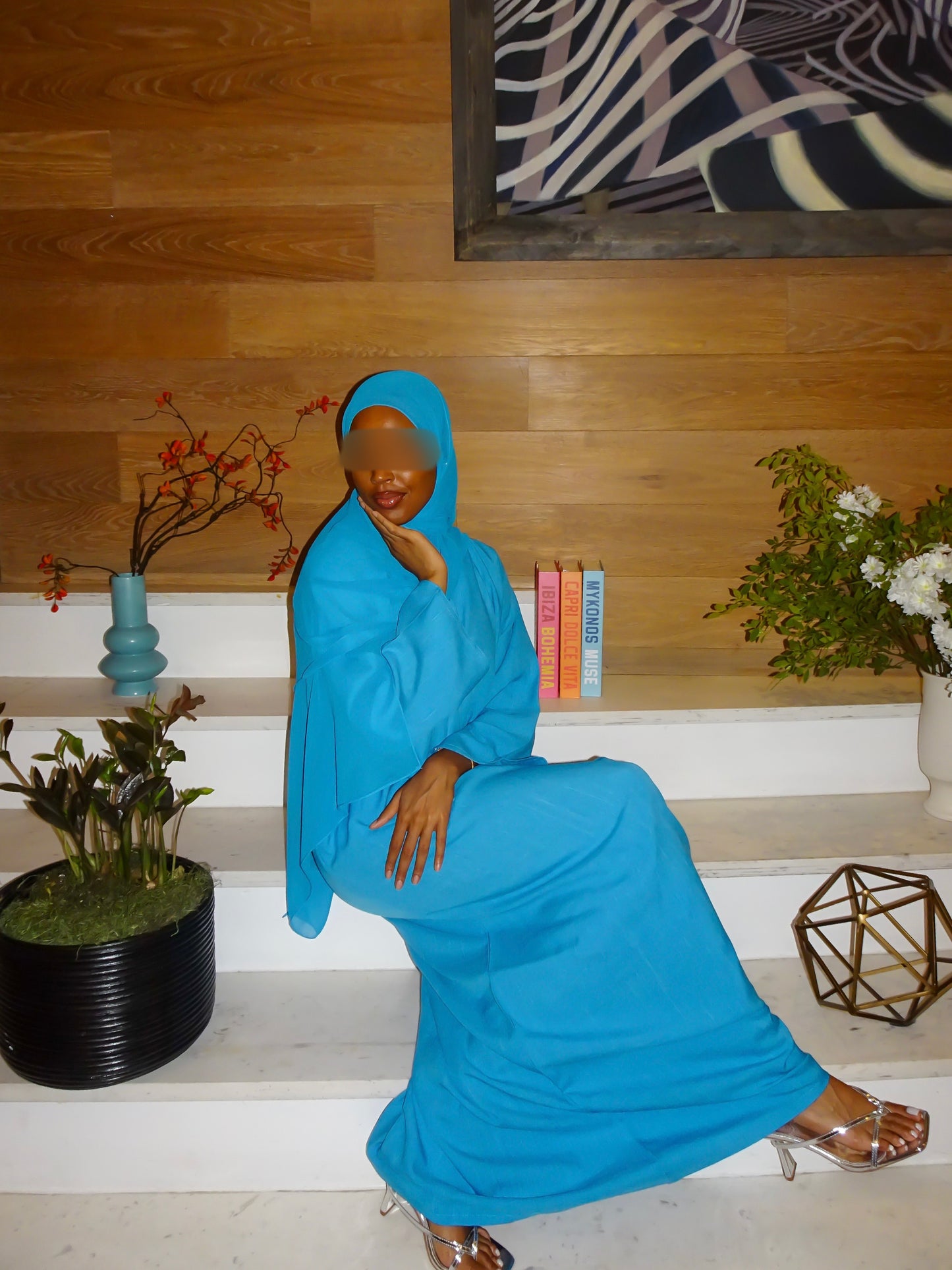 Aqua Blue Linen Abaya