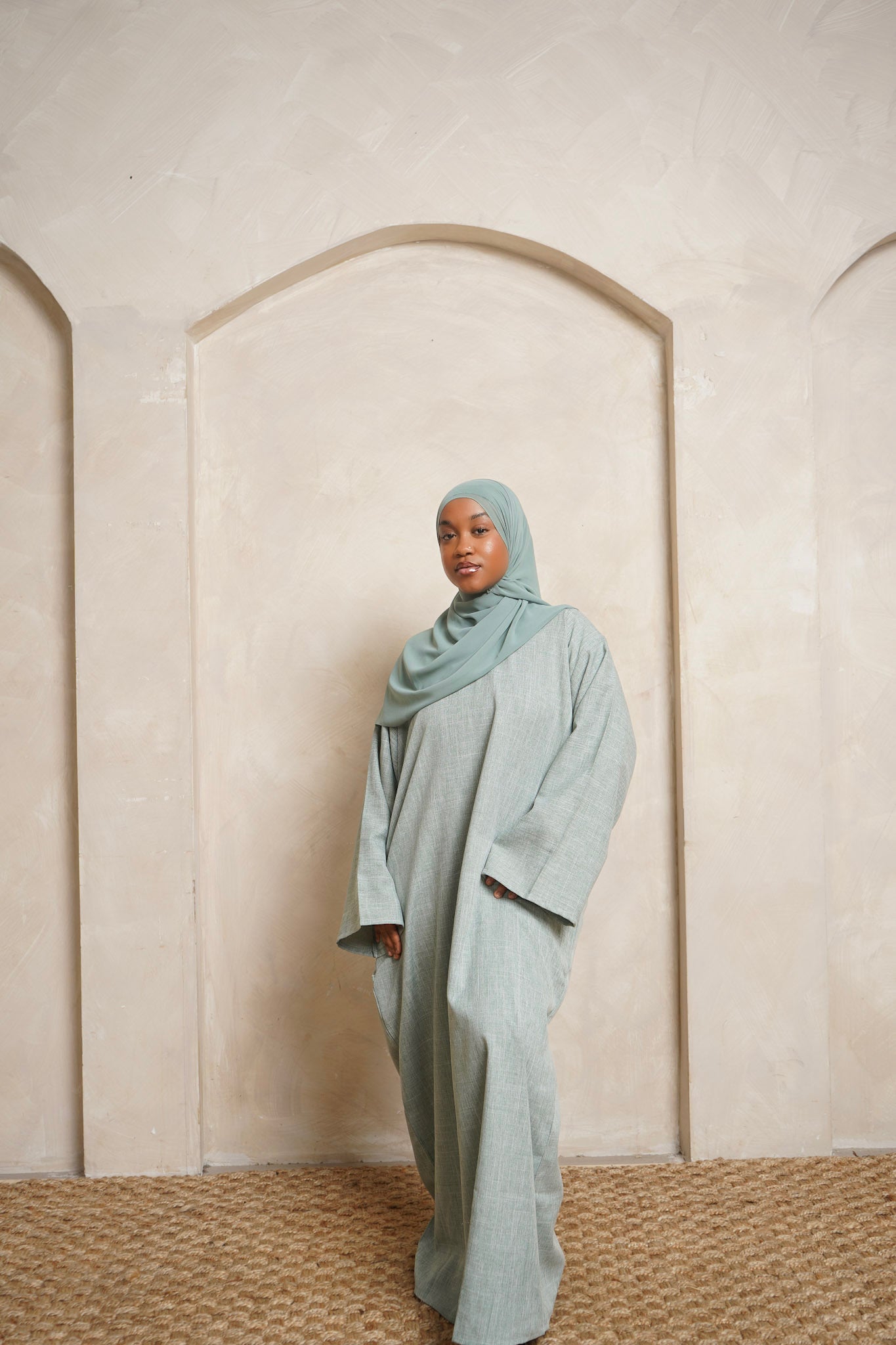 Sea Green Linen Abaya
