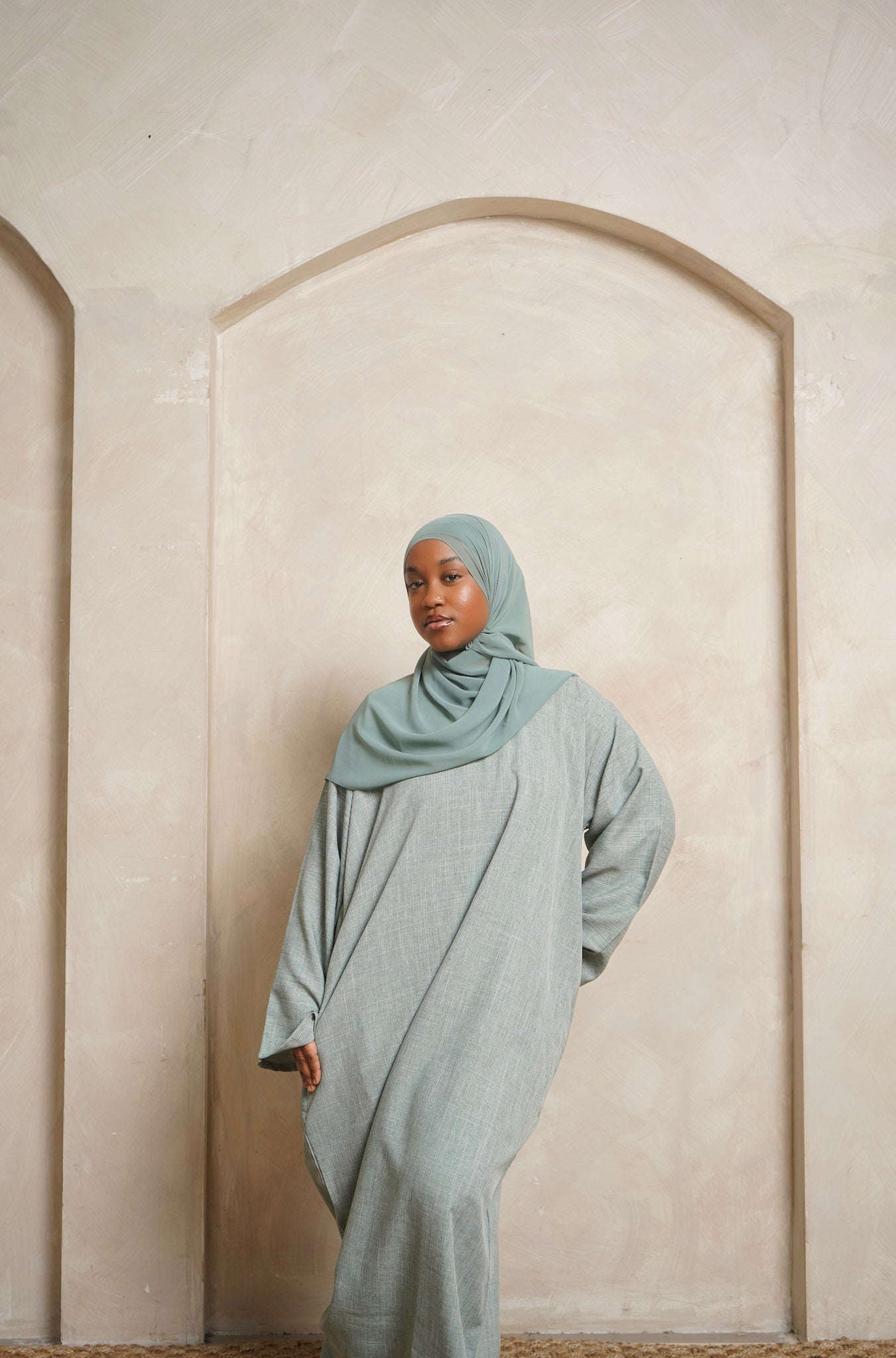 Sea Green Linen Abaya
