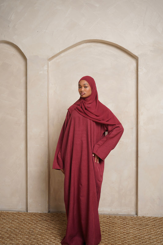 Maroon Linen Abaya