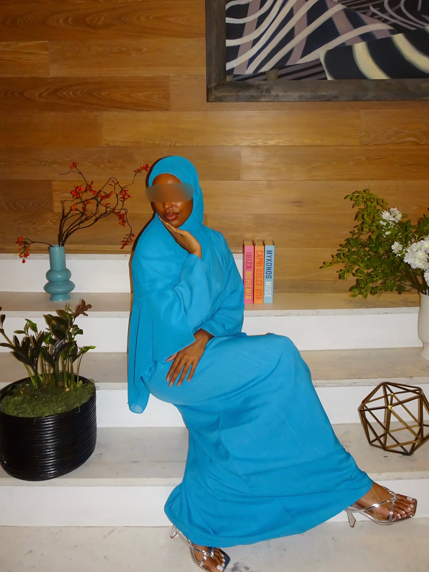 Aqua Blue Linen Abaya